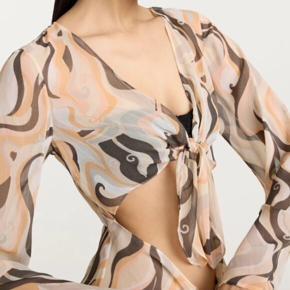 Cinq à Sept 'Talita' Abstract Tie-Knot Cover-Up Midi-Dress, Natural Multicolor - Picture 4 of 4